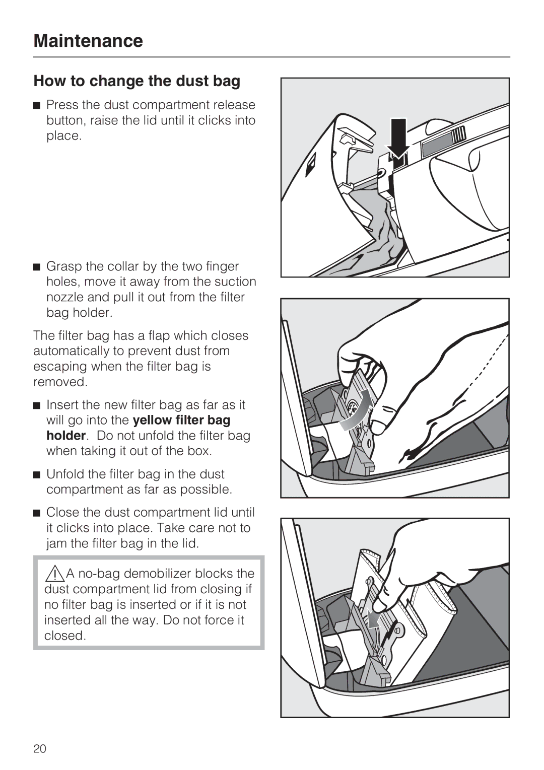 Miele S 190 manual How to change the dust bag 