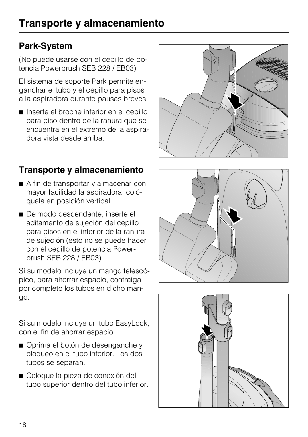 Miele S 2000, HS12, S 2120 manual Transporte y almacenamiento 