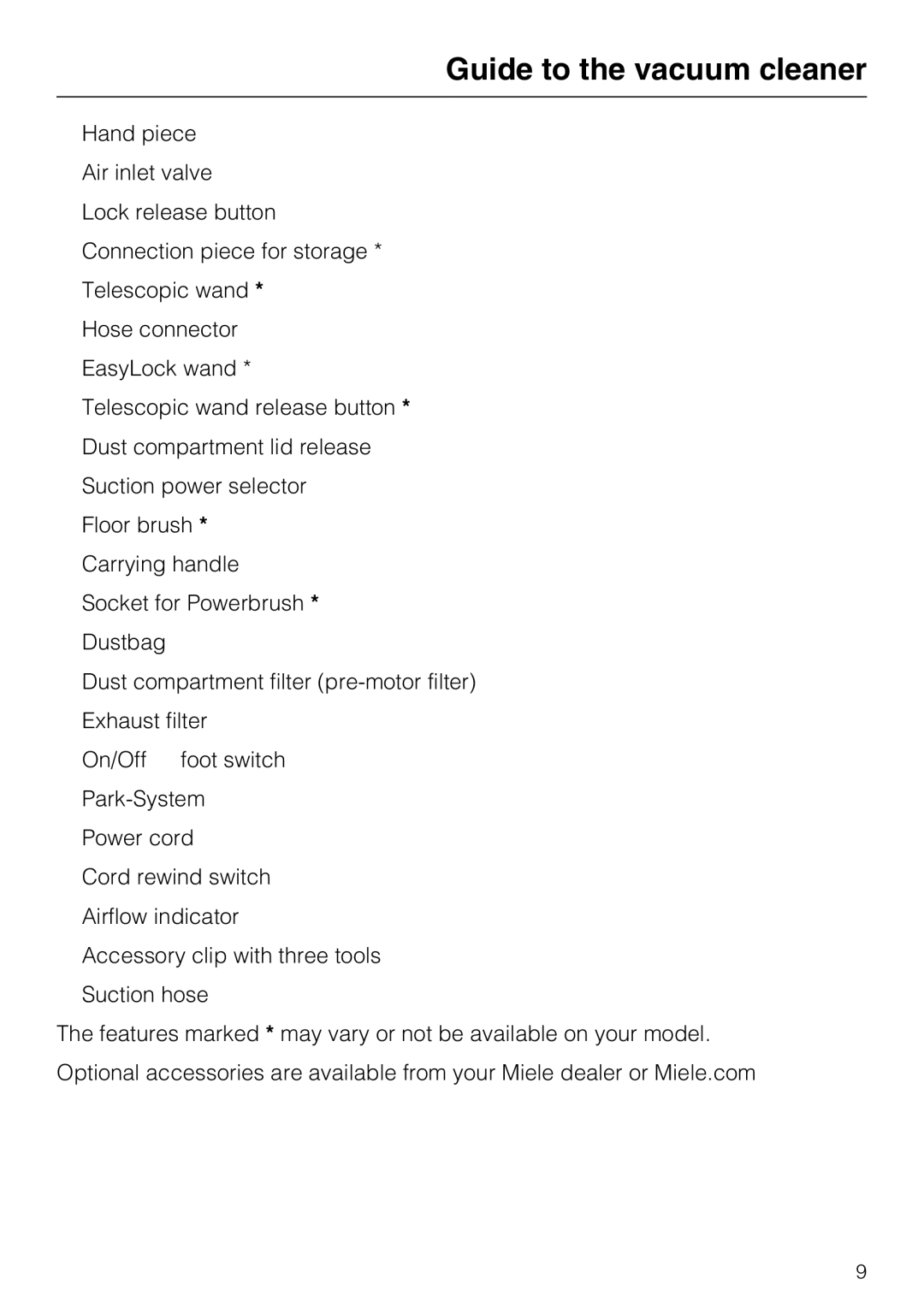 Miele S 2000, HS12, S 2120 manual Guide to the vacuum cleaner 