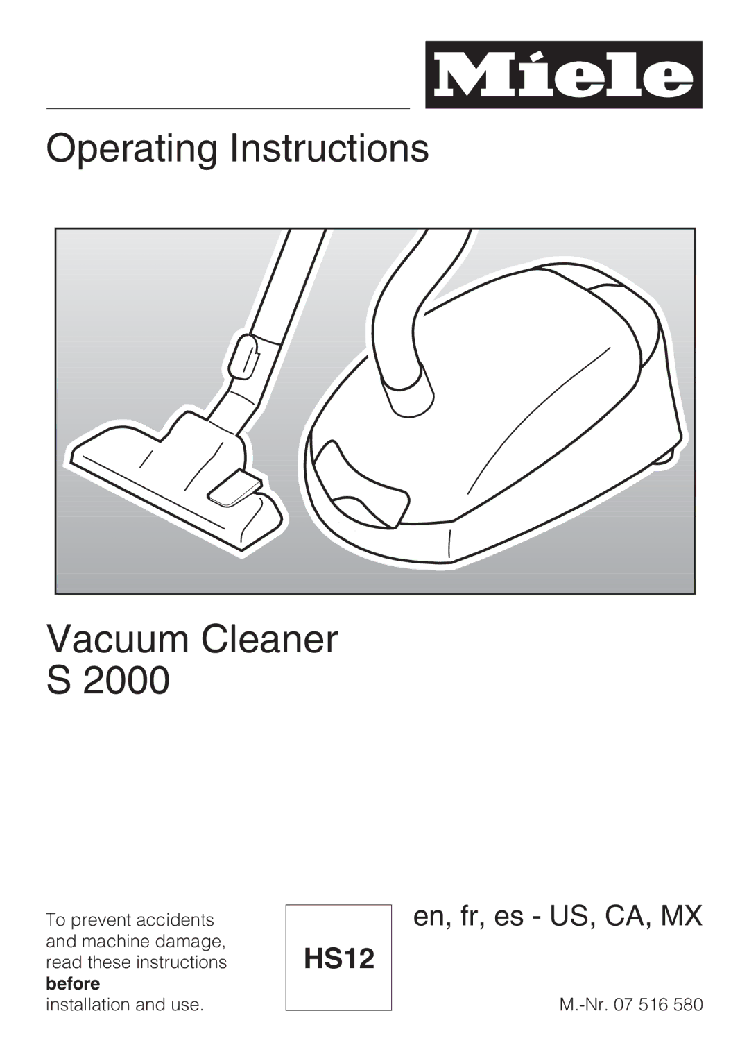 Miele S 2000 operating instructions Operating Instructions Vacuum Cleaner S 