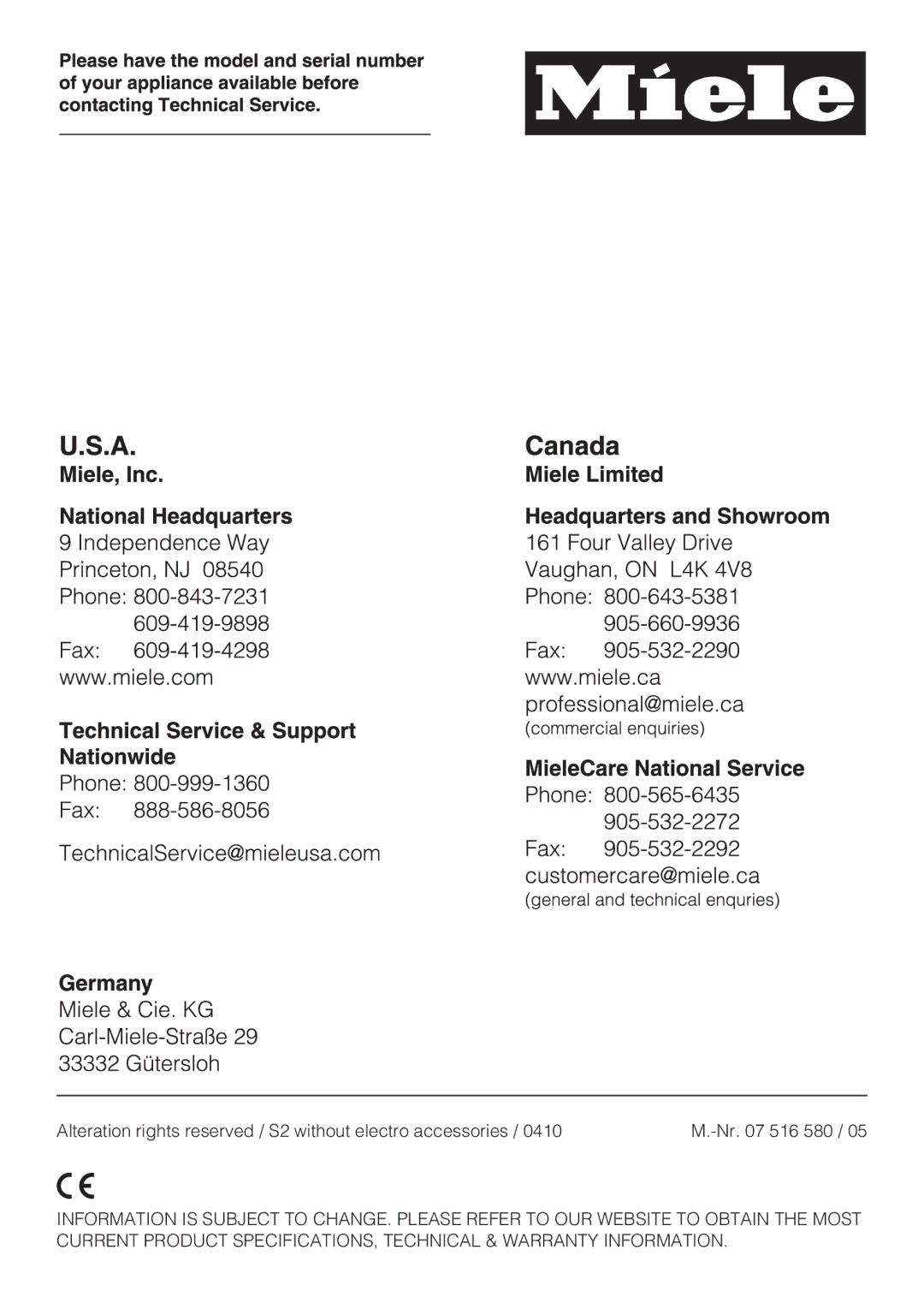 Miele S 2000 operating instructions 