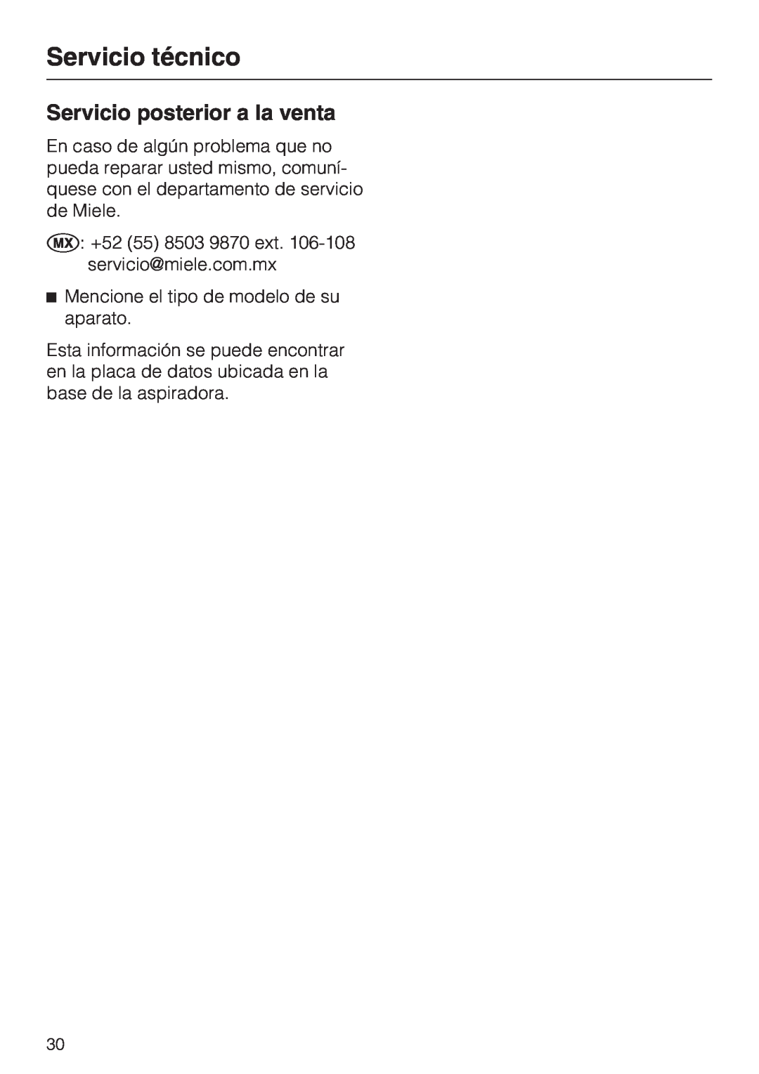 Miele S 2000 operating instructions Servicio técnico, Servicio posterior a la venta 