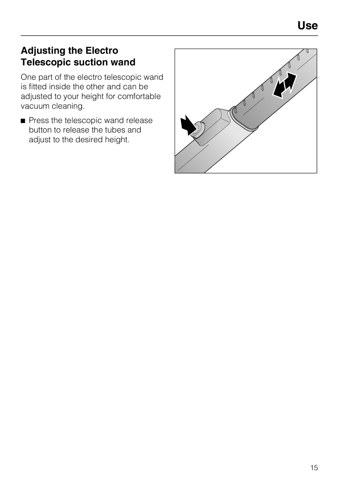 Miele S 2001 manual Adjusting the Electro Telescopic suction wand 