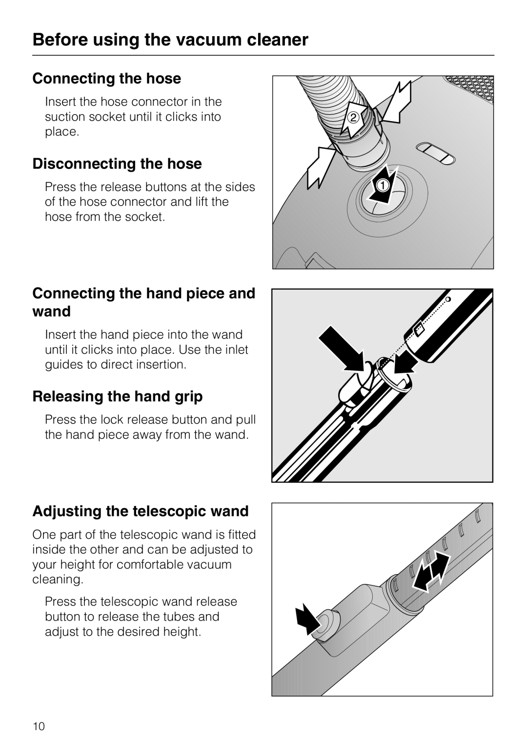 Miele S 2001 manual Before using the vacuum cleaner 