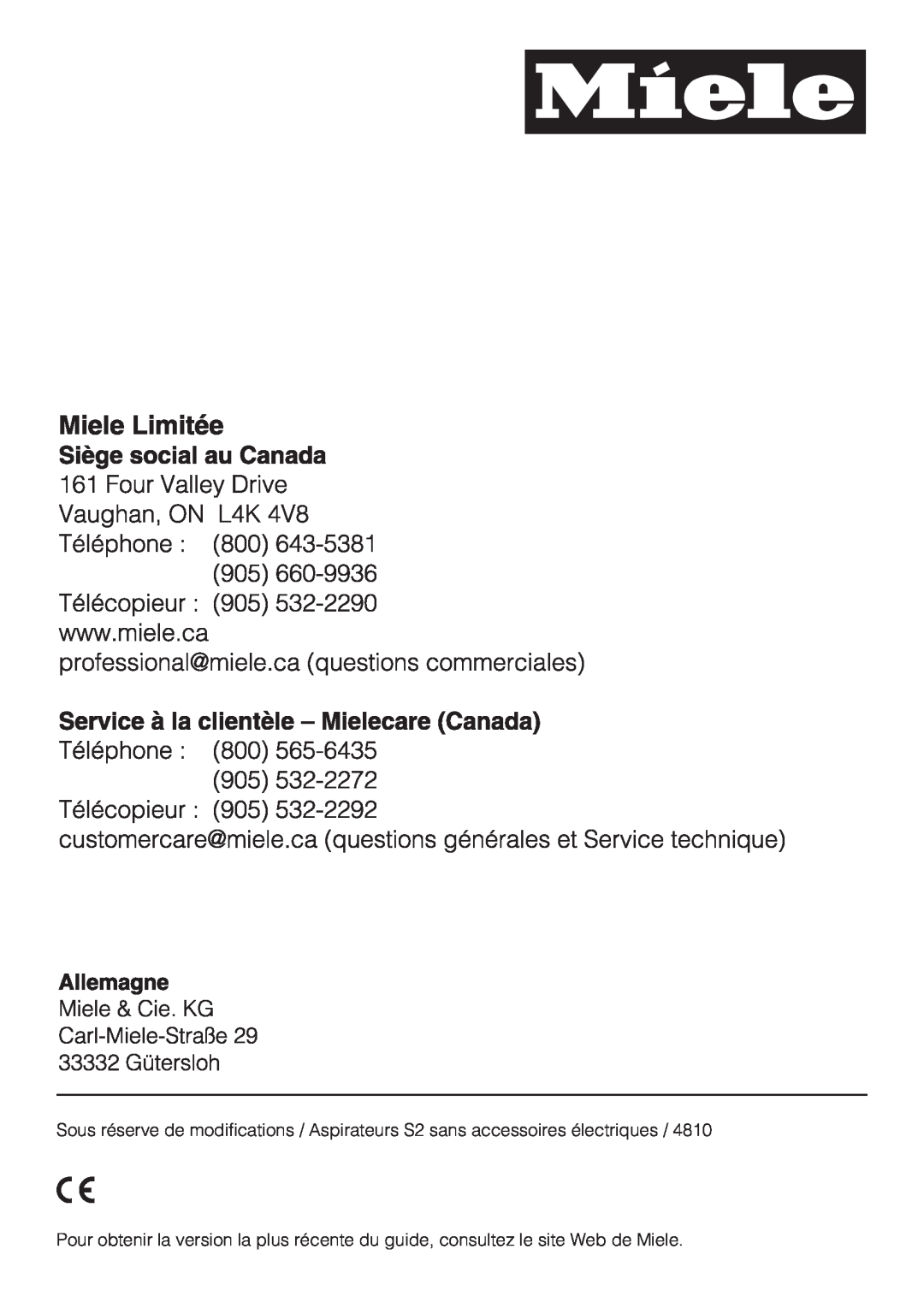 Miele S 2001 manual 