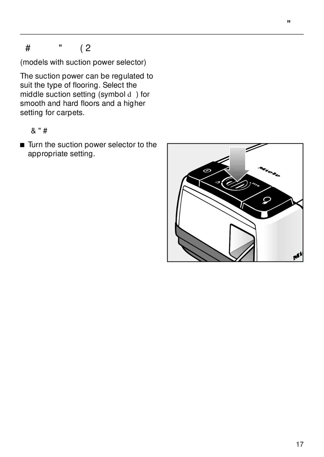 Miele S 246i, S 252i manual Selecting the suction power, Rotary selector 