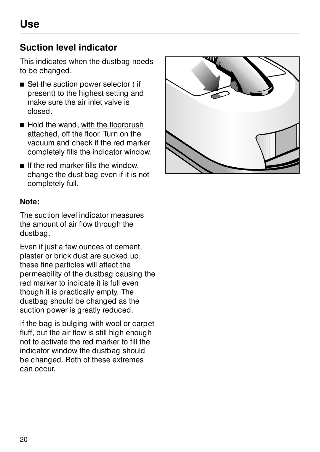 Miele S 252i, S 246i manual Suction level indicator 