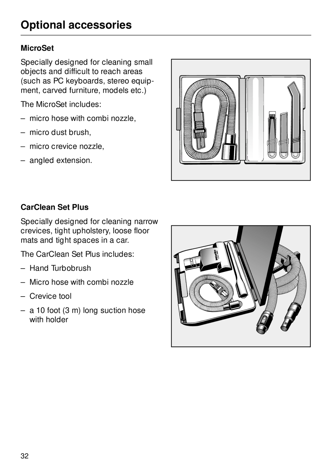 Miele S 252i, S 246i manual MicroSet, CarClean Set Plus 