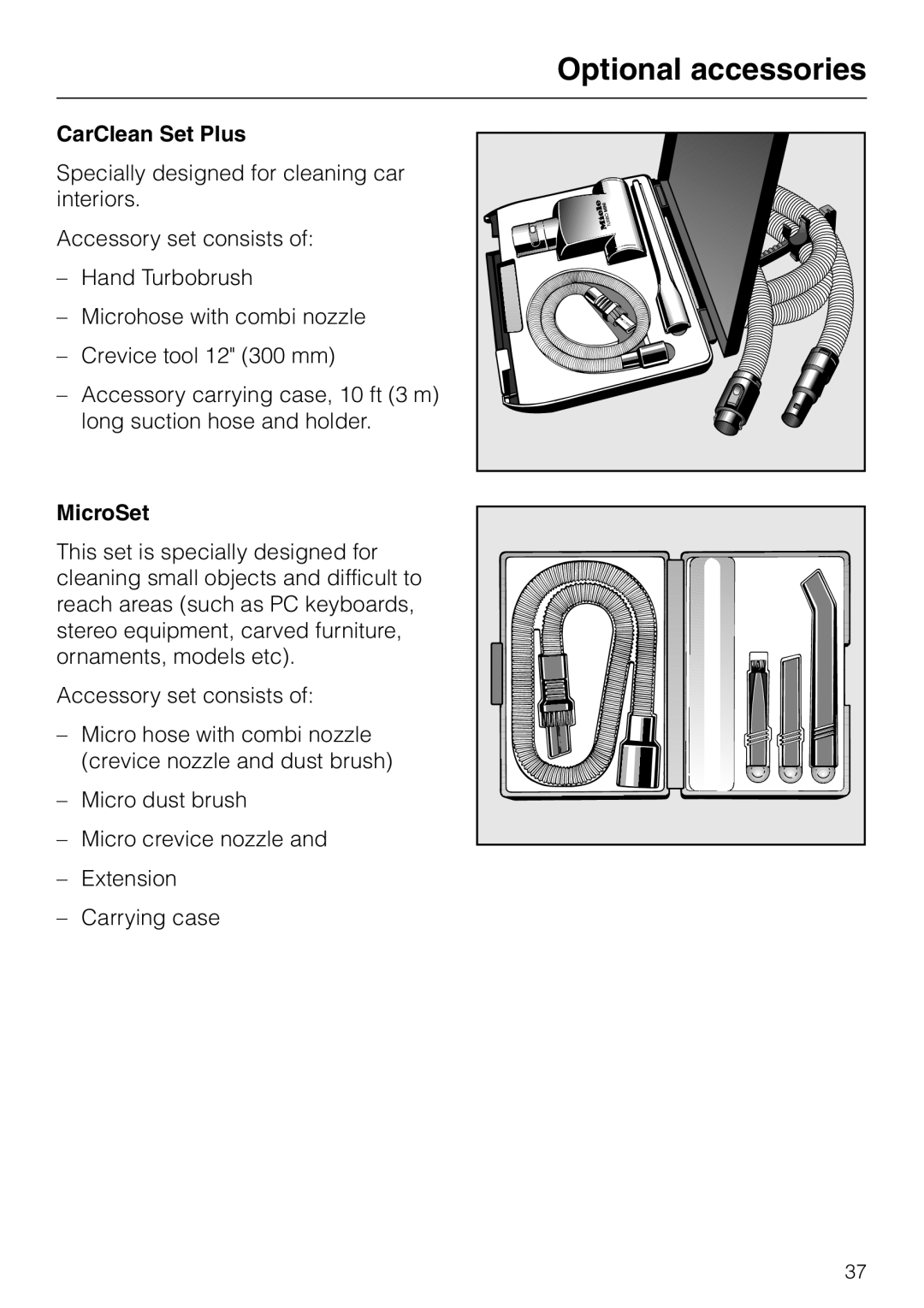 Miele S 300i - S 318i operating instructions CarClean Set Plus, MicroSet 