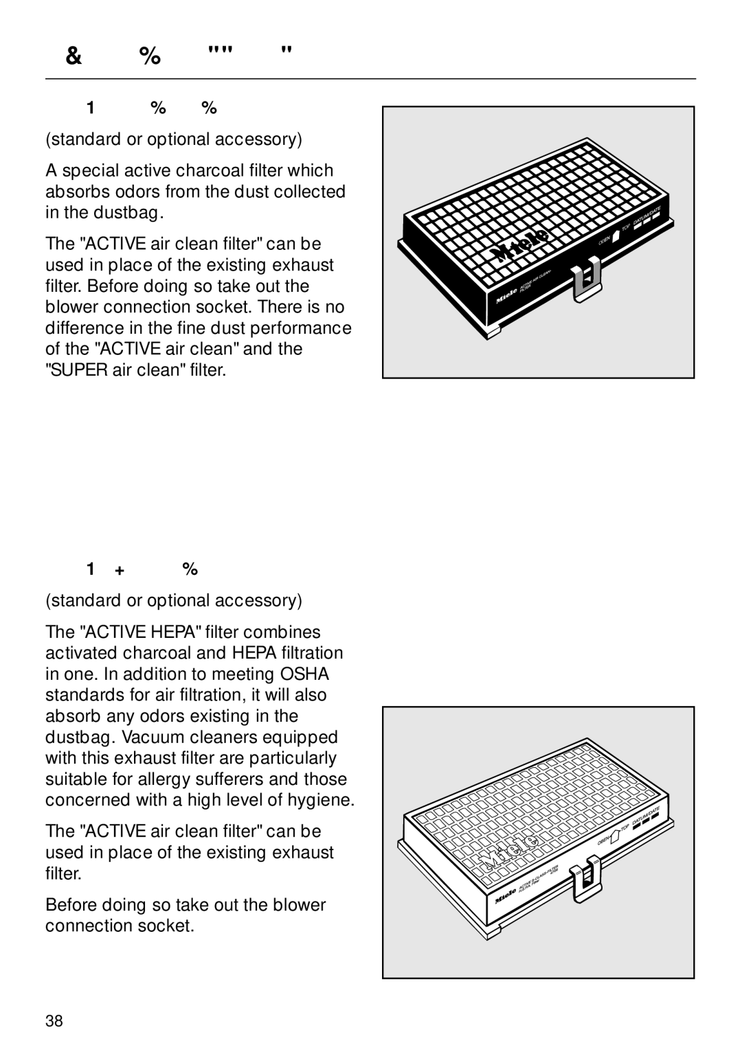 Miele S 300i - S 318i operating instructions Active air clean filter 