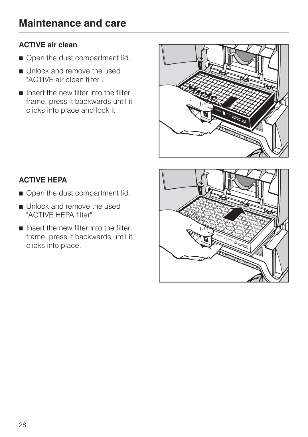 Miele S 318I, S 300I manual Active air clean, Active Hepa 