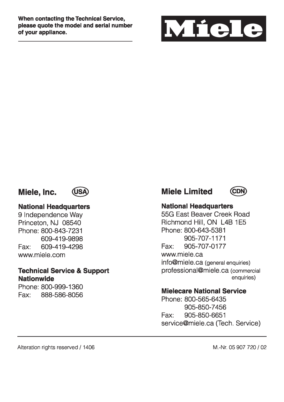 Miele S 318I, S 300I manual Alteration rights reserved, M.-Nr.05 907 
