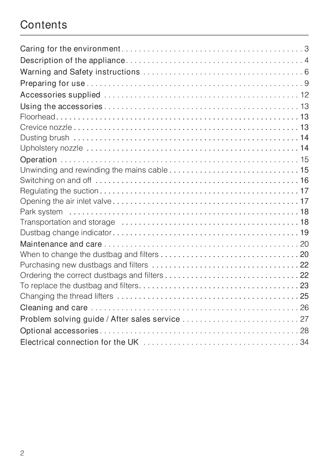 Miele S 360, S 388 manual Contents 