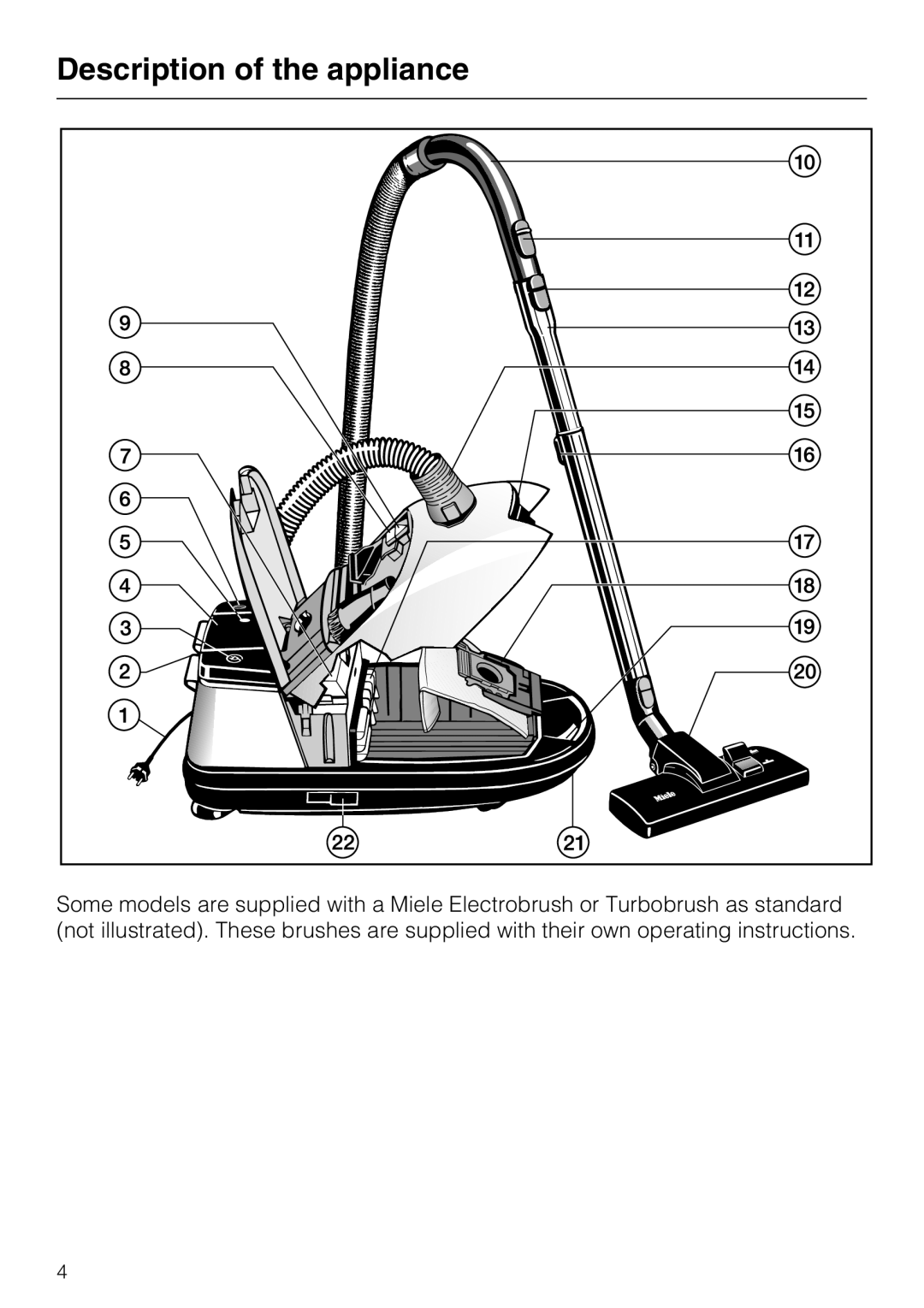 Miele S 360, S 388 manual Description of the appliance 