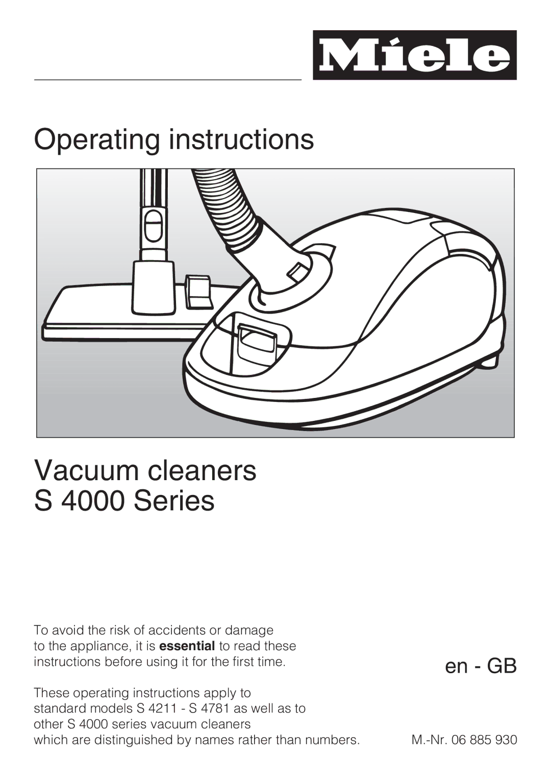 Miele manual Operating instructions Vacuum cleaners S 4000 Series 