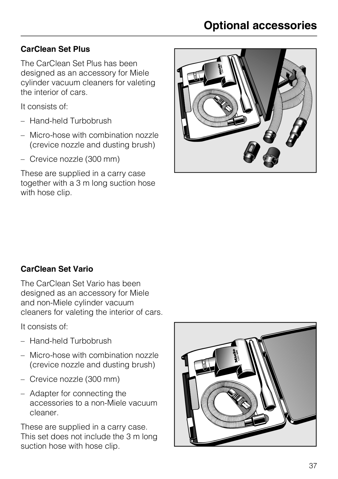 Miele S 4000 Series manual CarClean Set Plus, CarClean Set Vario 