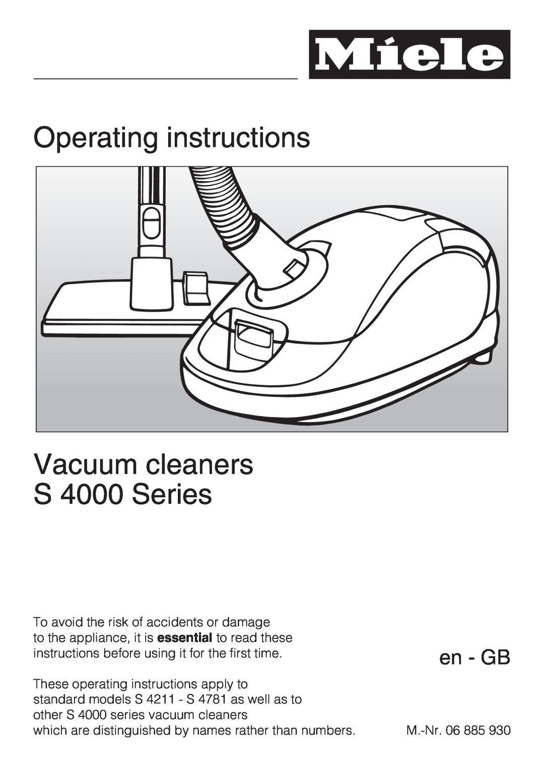 Miele manual Operating instructions, Vacuum cleaners S 4000 Series, en - GB 