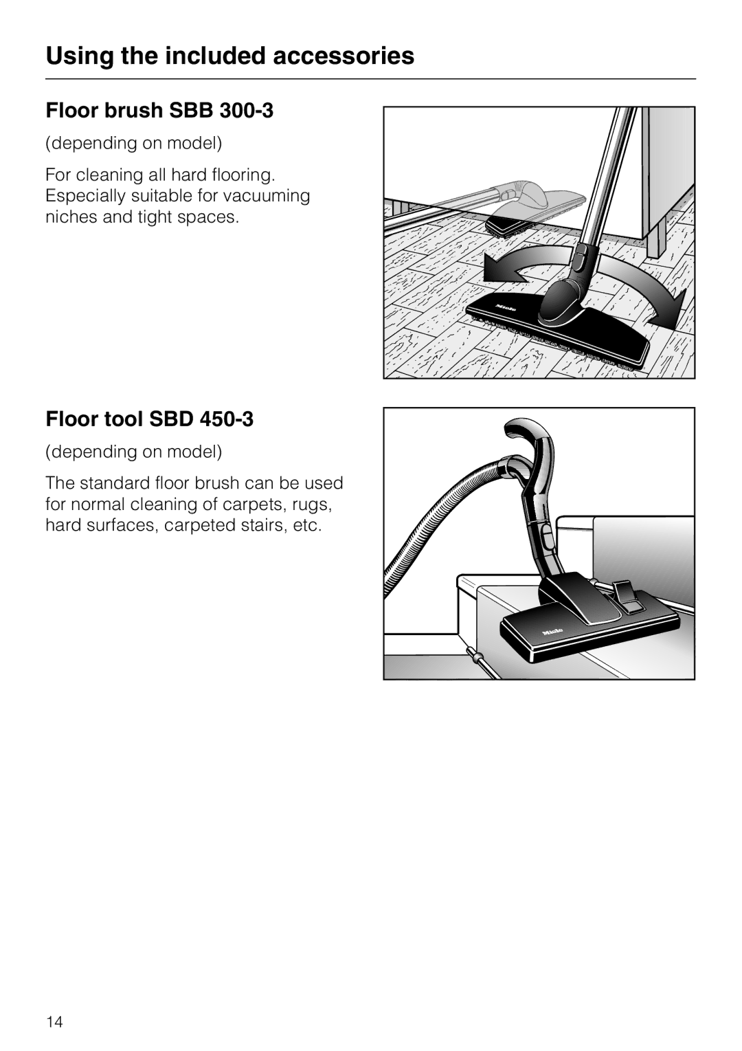 Miele S 4000 manual Floor brush SBB, Floor tool SBD 