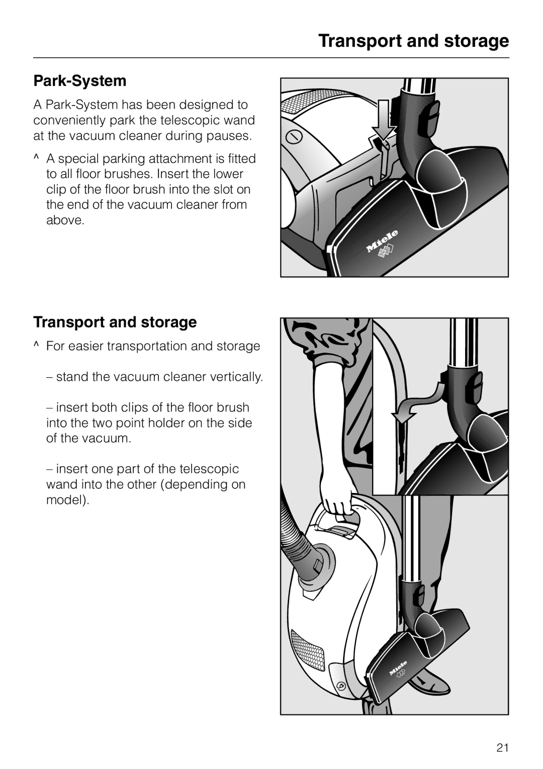 Miele S 4000 manual Transport and storage, Park-System 