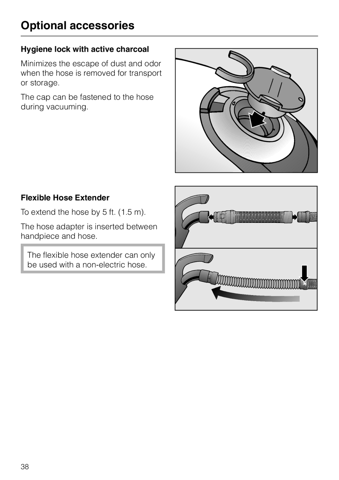 Miele S 4000 manual Hygiene lock with active charcoal, Flexible Hose Extender 