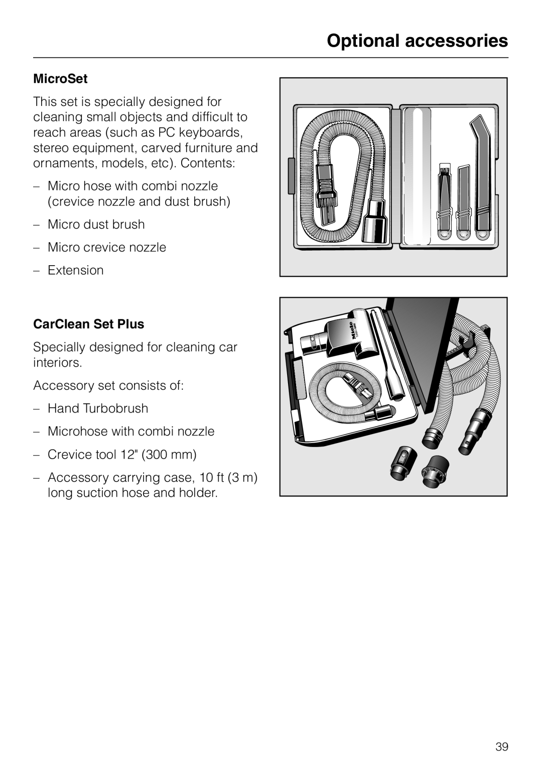 Miele S 4000 manual MicroSet, CarClean Set Plus 