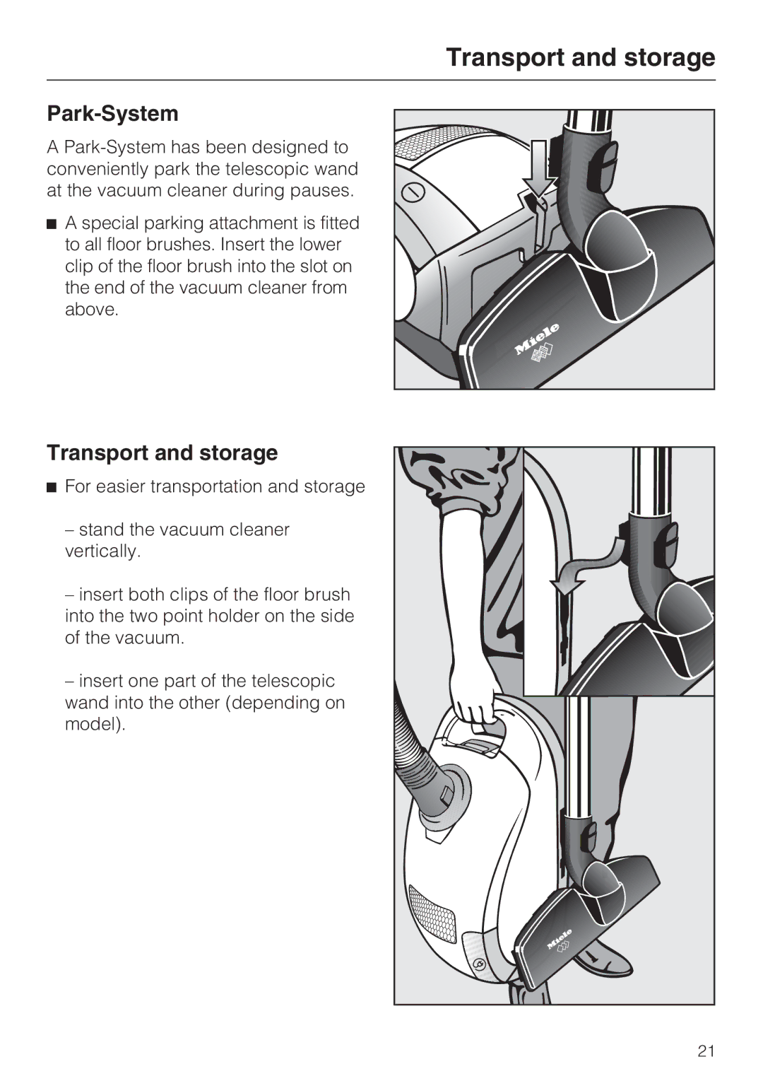 Miele S 4002 manual Transport and storage, Park-System 