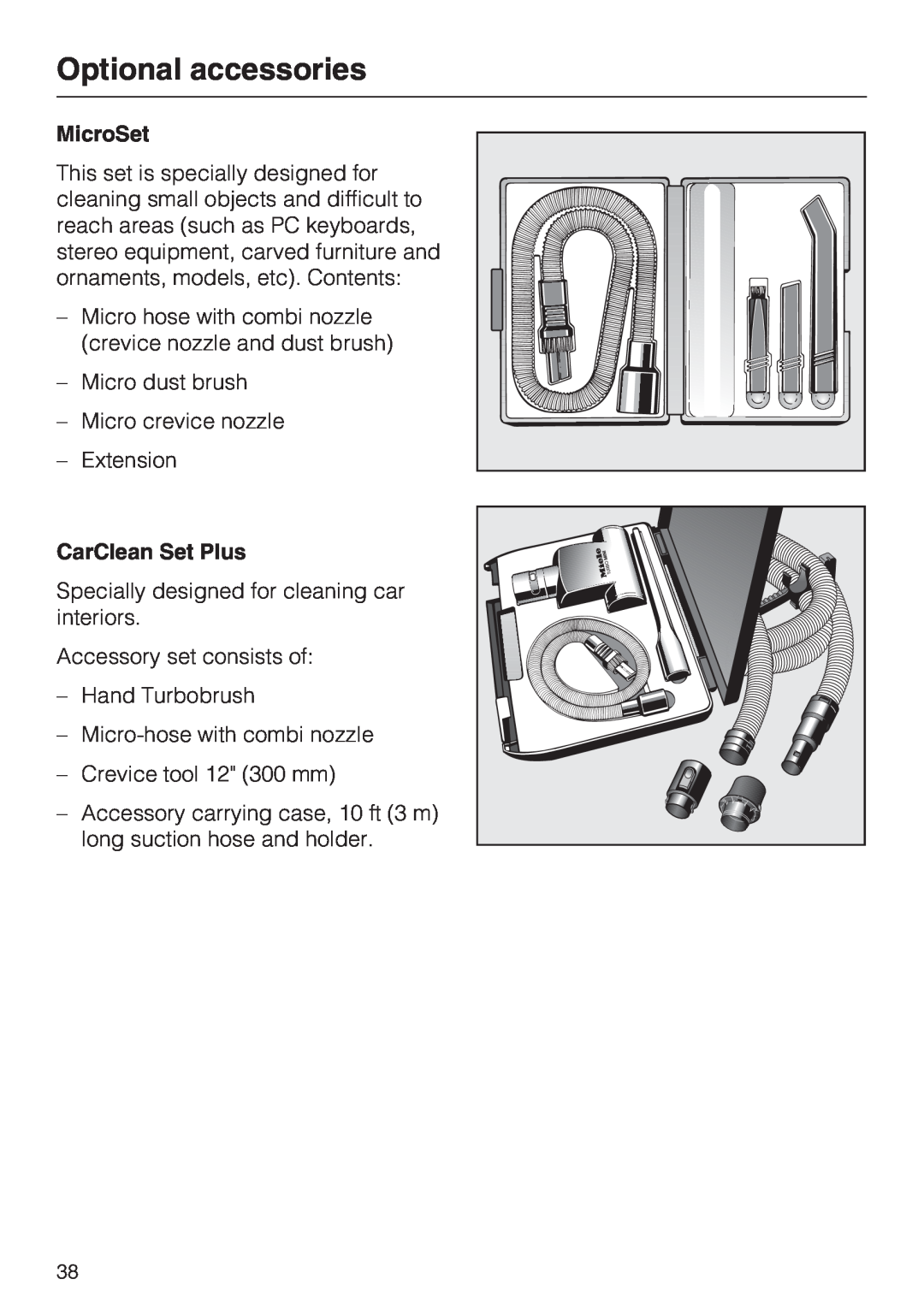 Miele S 4002 manual Optional accessories, MicroSet, CarClean Set Plus 
