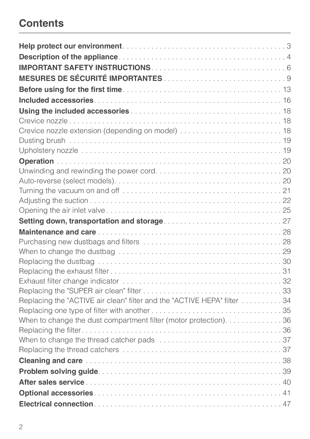 Miele S 500 - S 548, S 600 - S 648 manual Contents 