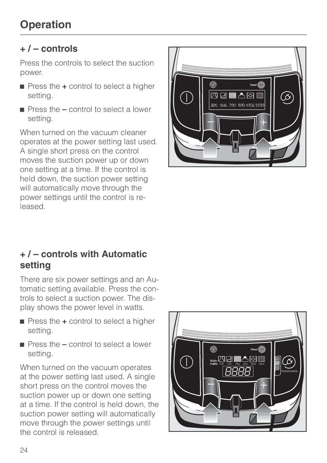 Miele S 500 - S 548, S 600 - S 648 manual + / controls with Automatic setting 