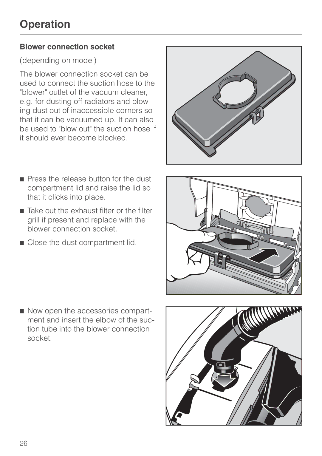 Miele S 500 - S 548, S 600 - S 648 manual Blower connection socket 