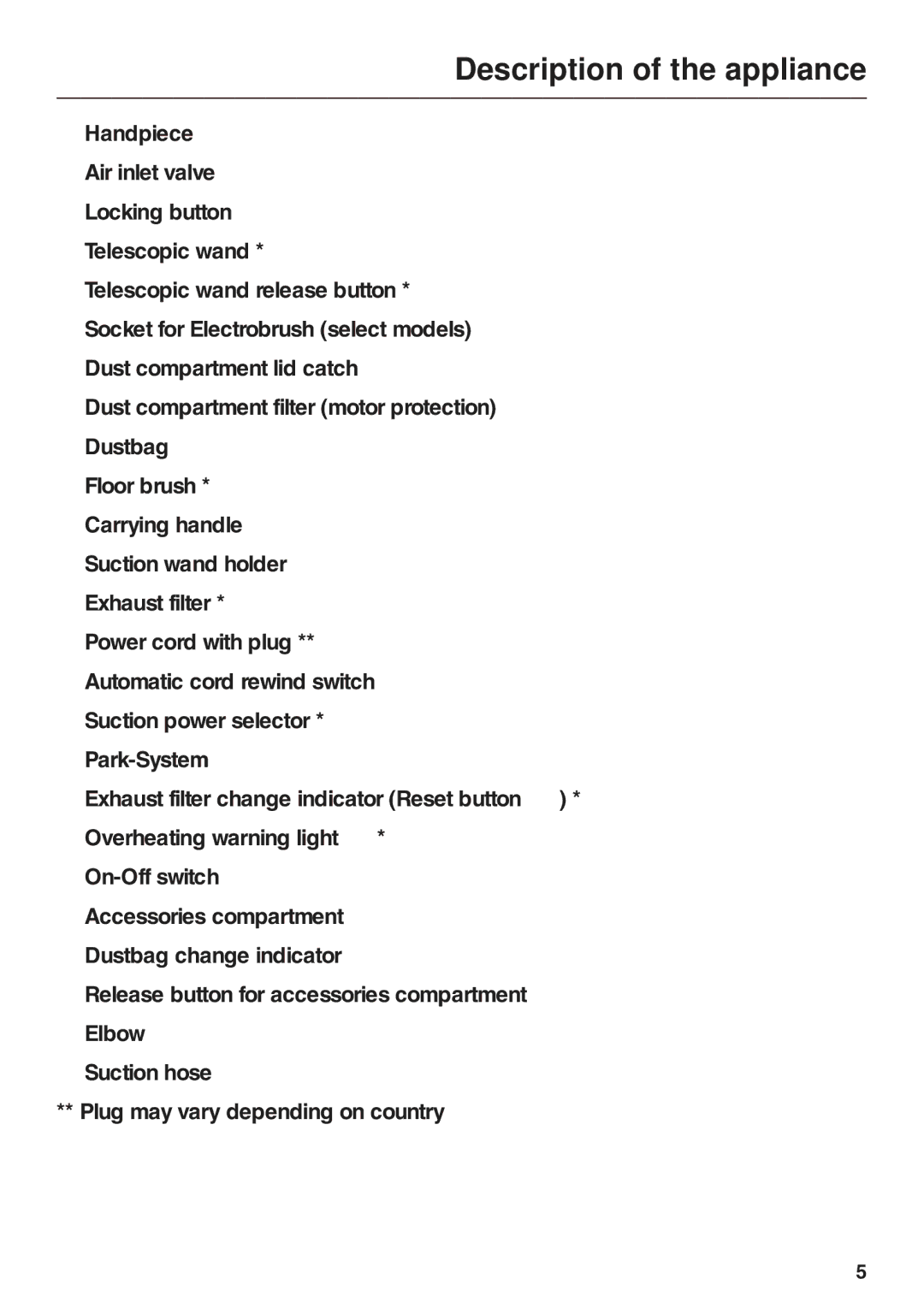 Miele S 600 - S 648, S 500 - S 548 manual Description of the appliance 