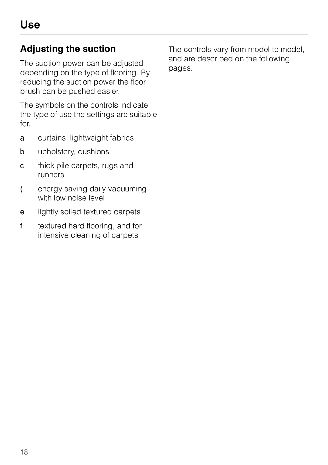 Miele S 5000 operating instructions Adjusting the suction 