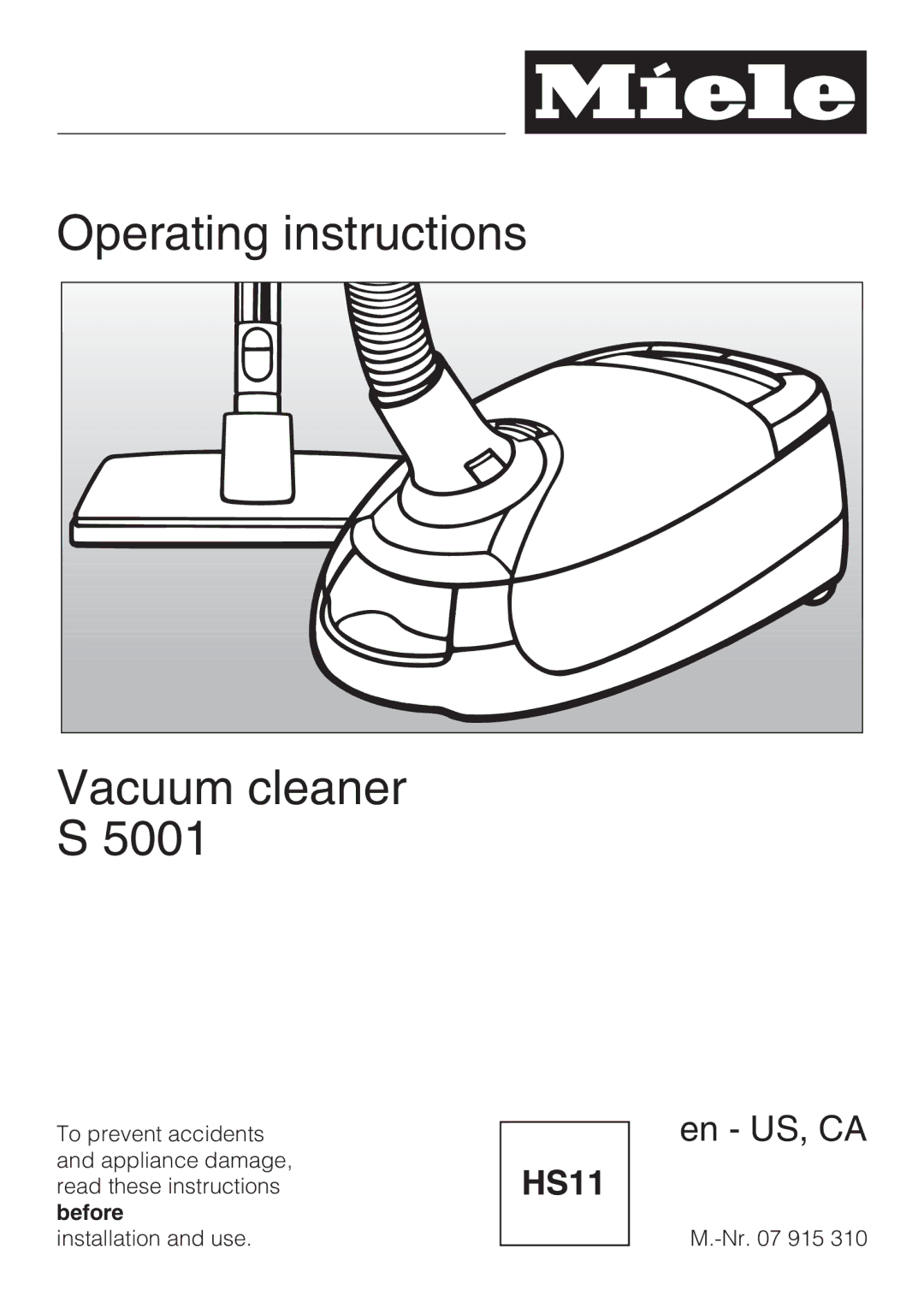 Miele S 5001 operating instructions Operating instructions Vacuum cleaner 5001 