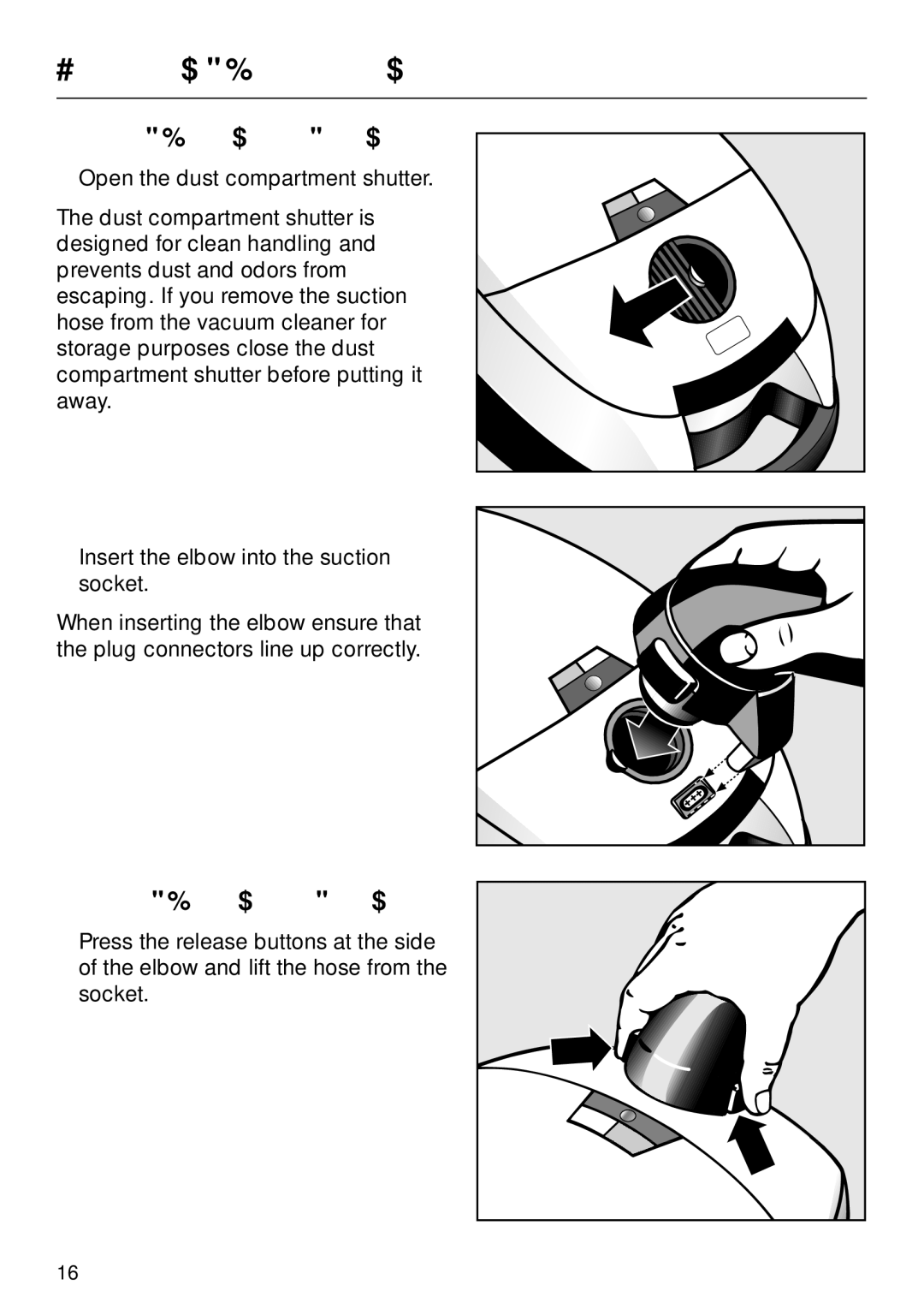 Miele S 558 manual Before using for the first time, Attaching the suction hose, Removing the suction hose 