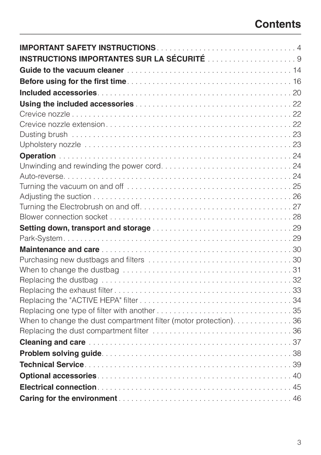 Miele S 558 manual Contents 