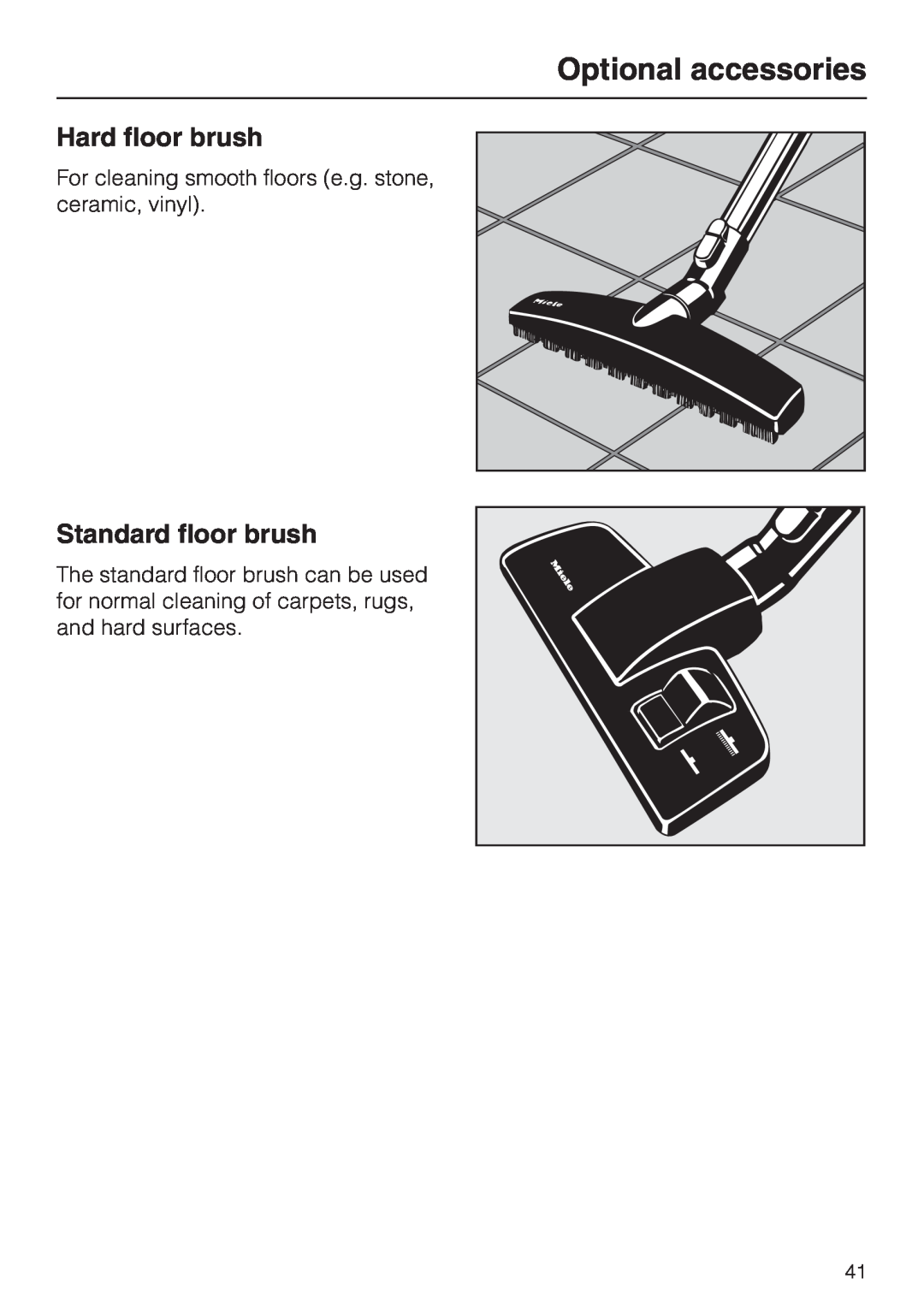 Miele S 558 manual Hard floor brush, Standard floor brush, Optional accessories 