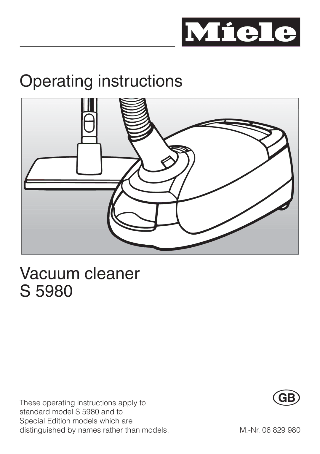 Miele S 5980 manual Operating instructions Vacuum cleaner 5980 