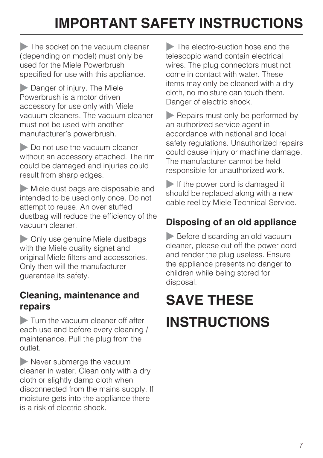 Miele S 5980 operating instructions Disposing of an old appliance, Cleaning, maintenance and repairs 