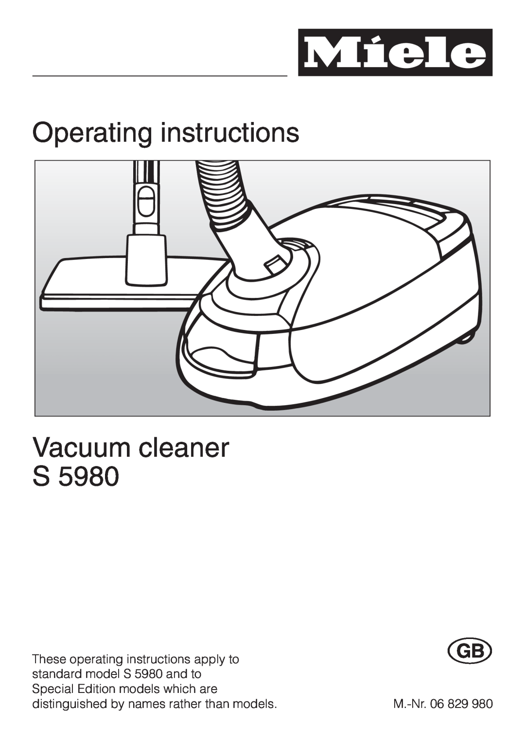 Miele S 5980 manual Operating instructions Vacuum cleaner S 