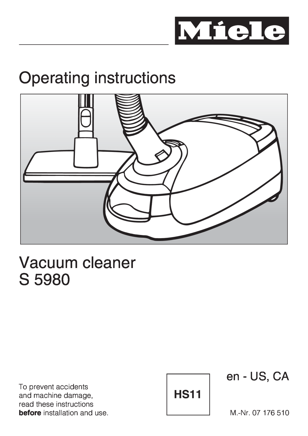 Miele S 5980 manual Operating instructions Vacuum cleaner S 