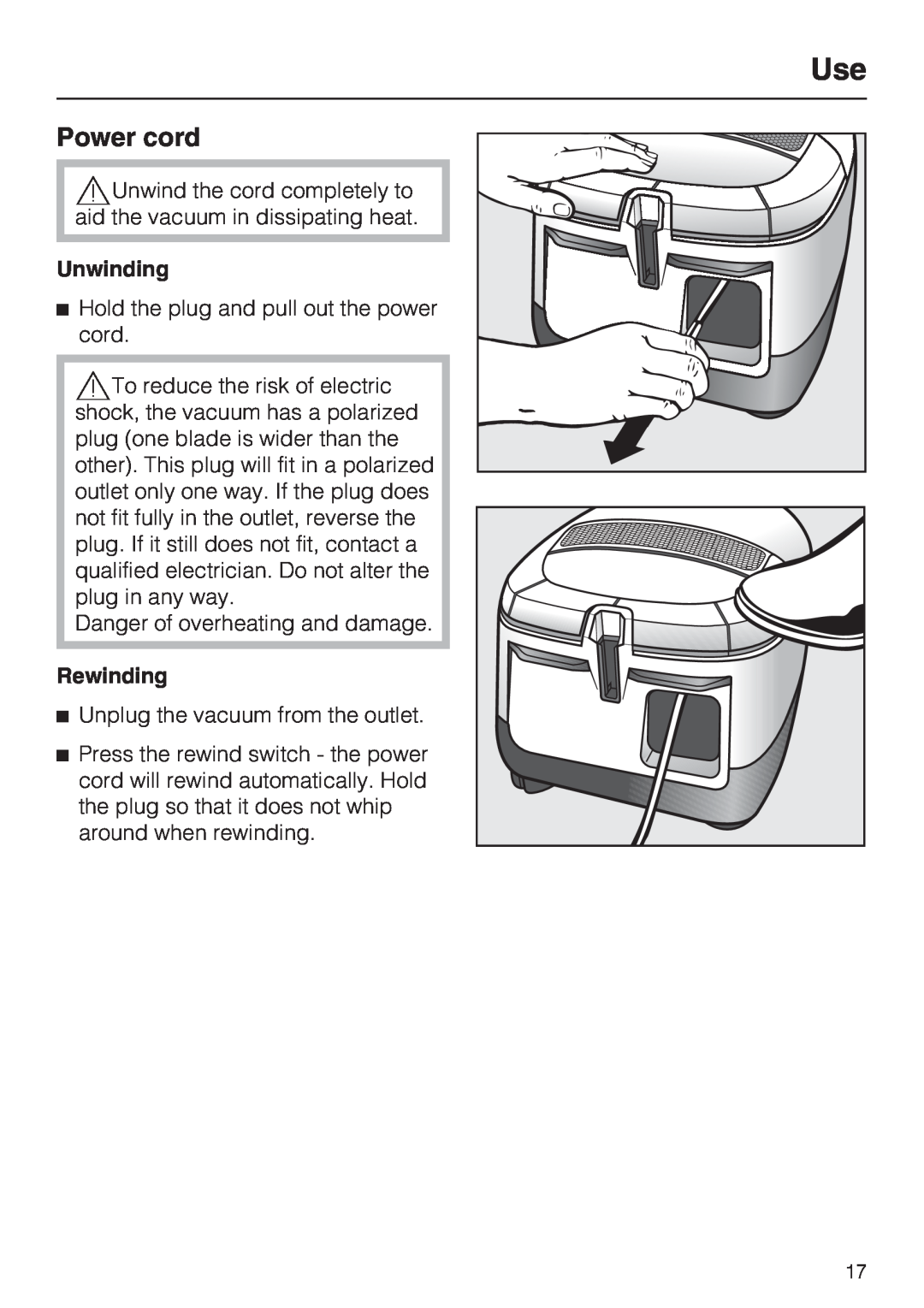 Miele S 5980 operating instructions Power cord 