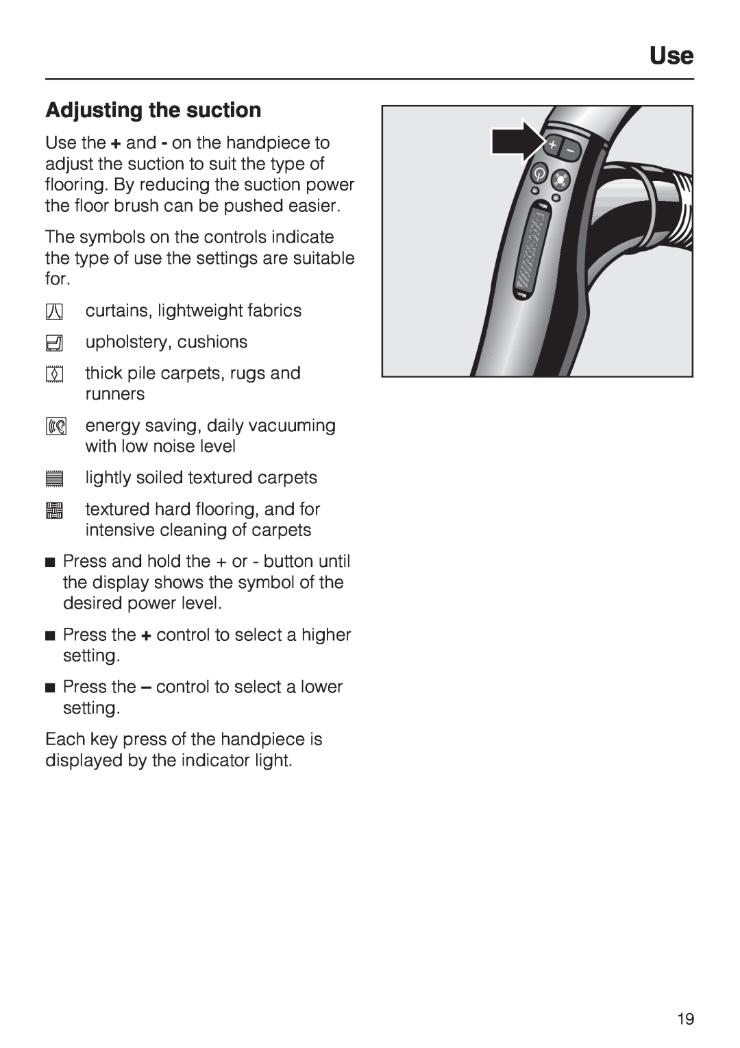 Miele S 5980 operating instructions Adjusting the suction 