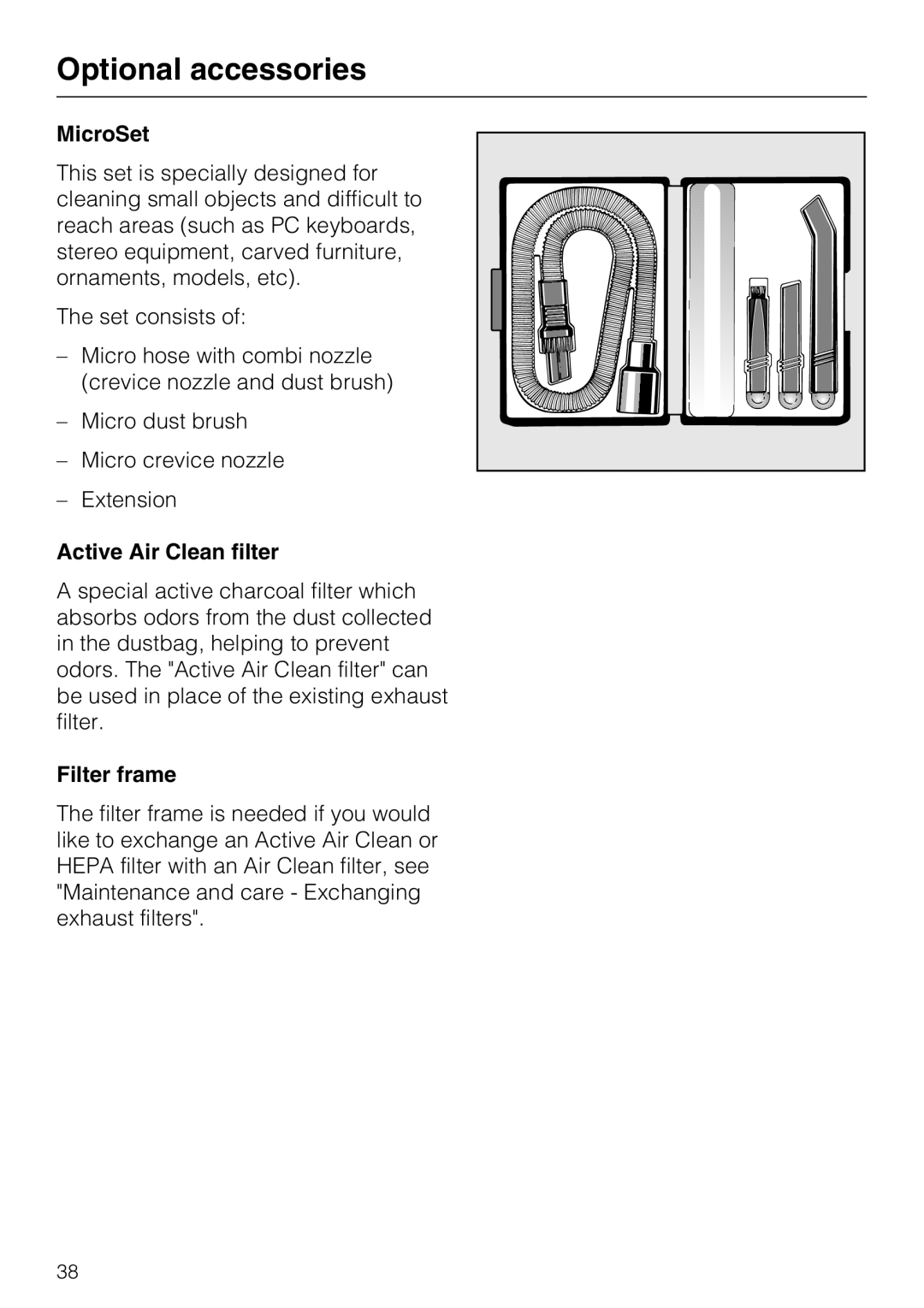 Miele S 5981 manual MicroSet, Active Air Clean filter, Filter frame 