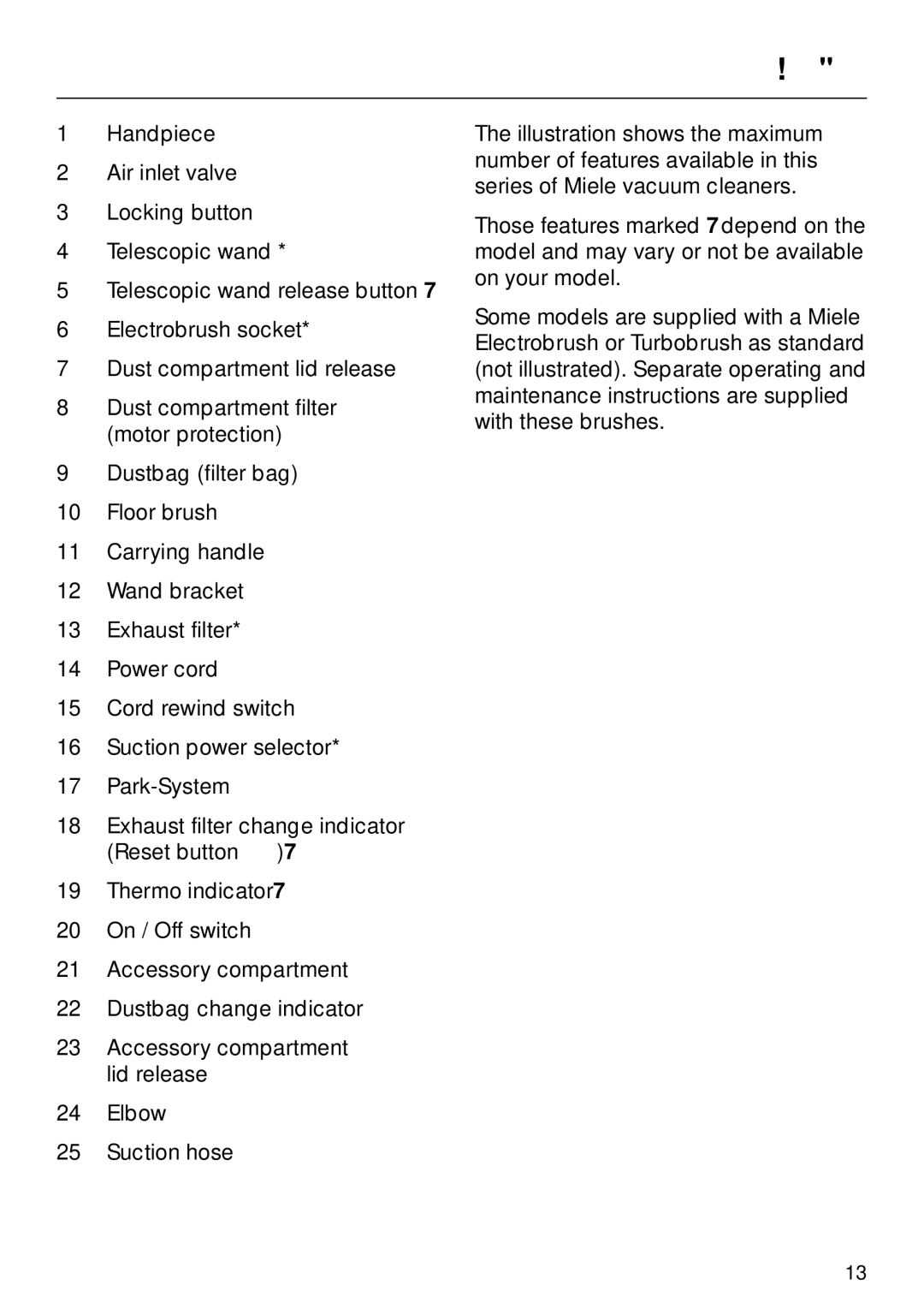 Miele S 648, S 600, S 548, S 500 operating instructions Guide to the vacuum cleaner 