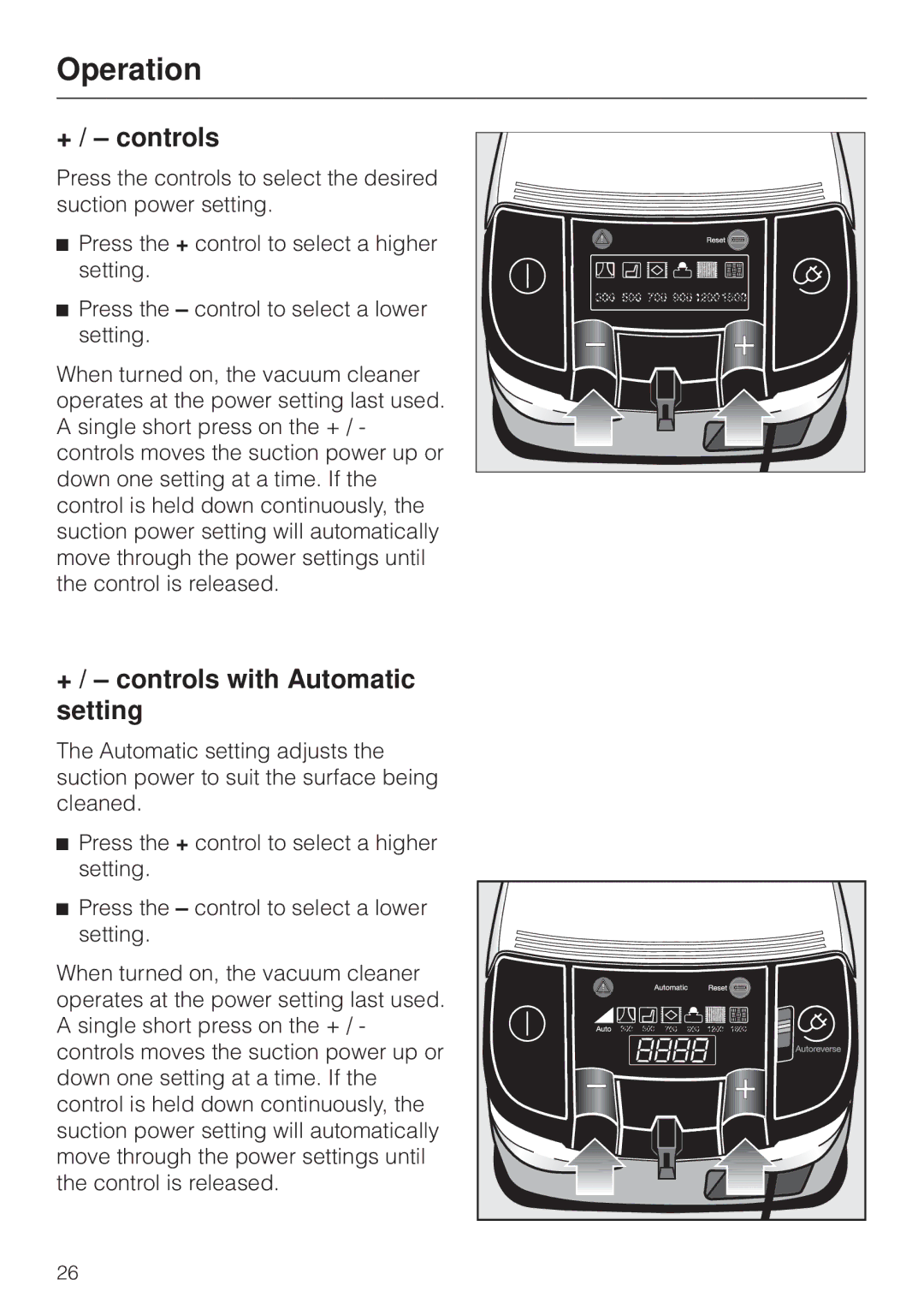 Miele S 548, S 600, S 648, S 500 operating instructions + / controls with Automatic setting 