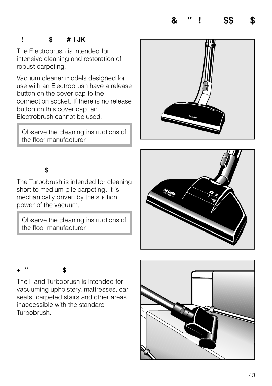 Miele S 500, S 600, S 648, S 548 operating instructions Optional accessories, Electrobrush SEB, Hand Turbobrush 