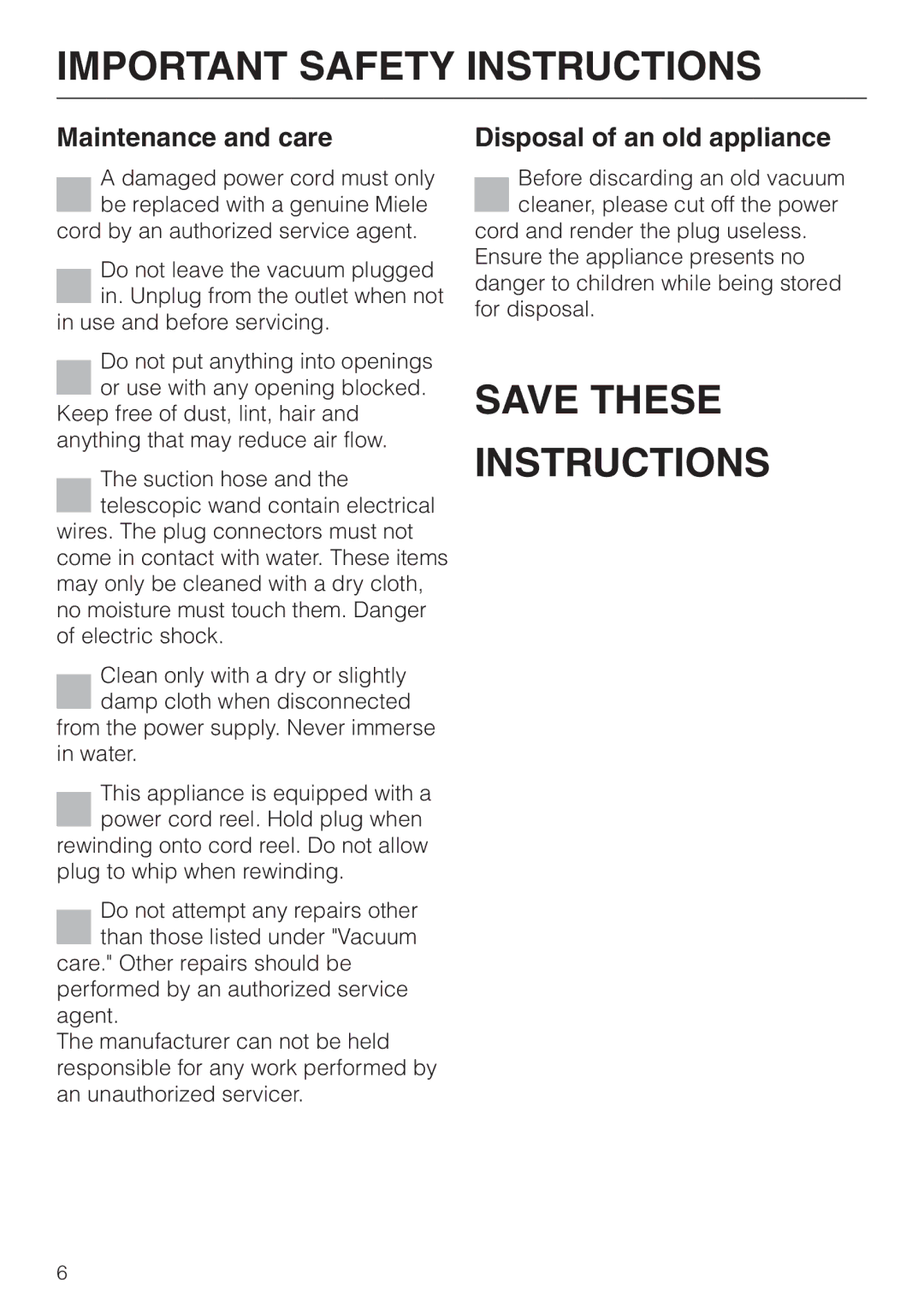 Miele S 548, S 600, S 648, S 500 operating instructions Maintenance and care, Disposal of an old appliance 