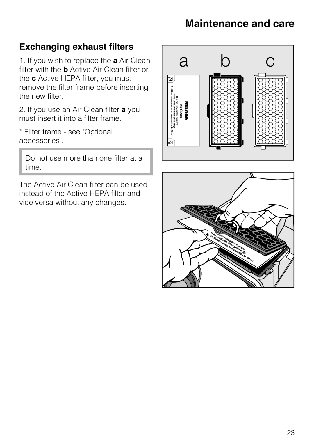 Miele S 6000 operating instructions Exchanging exhaust filters 