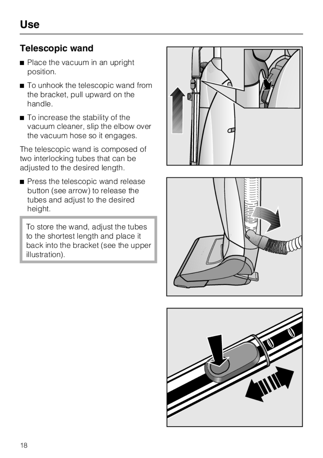 Miele S 7000 operating instructions Telescopic wand 