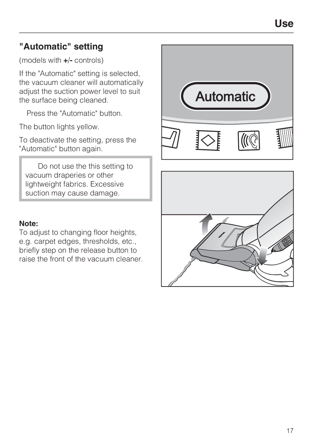 Miele S 7000 operating instructions Automatic setting 